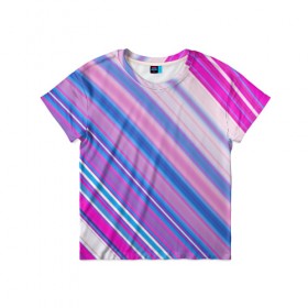 Детская футболка 3D с принтом Фиолетовые полоски , 100% гипоаллергенный полиэфир | прямой крой, круглый вырез горловины, длина до линии бедер, чуть спущенное плечо, ткань немного тянется | полоски | текстура | узор | фиолетовый