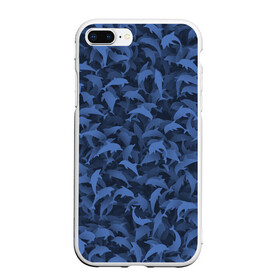 Чехол для iPhone 7Plus/8 Plus матовый с принтом Камуфляж с дельфинами , Силикон | Область печати: задняя сторона чехла, без боковых панелей | вода | дельфин | дельфины | милитари | море | океан | паттерн | синий | текстура | черное