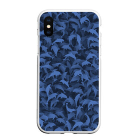 Чехол для iPhone XS Max матовый с принтом Камуфляж с дельфинами , Силикон | Область печати: задняя сторона чехла, без боковых панелей | Тематика изображения на принте: вода | дельфин | дельфины | милитари | море | океан | паттерн | синий | текстура | черное