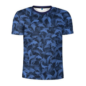 Мужская футболка 3D спортивная с принтом Камуфляж с дельфинами , 100% полиэстер с улучшенными характеристиками | приталенный силуэт, круглая горловина, широкие плечи, сужается к линии бедра | Тематика изображения на принте: вода | дельфин | дельфины | милитари | море | океан | паттерн | синий | текстура | черное