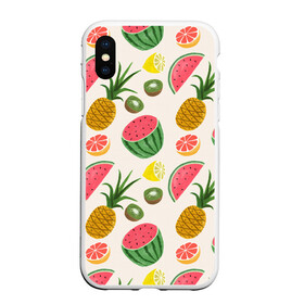 Чехол для iPhone XS Max матовый с принтом Тропический рай , Силикон | Область печати: задняя сторона чехла, без боковых панелей | ананас | арбуз | киви | лимон | манго | паттерн | тропики | фрукты