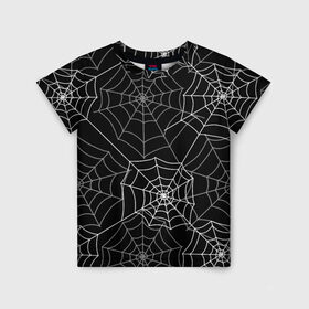 Детская футболка 3D с принтом Паутинка , 100% гипоаллергенный полиэфир | прямой крой, круглый вырез горловины, длина до линии бедер, чуть спущенное плечо, ткань немного тянется | белый | паутина | узор | хэллоуин | черный