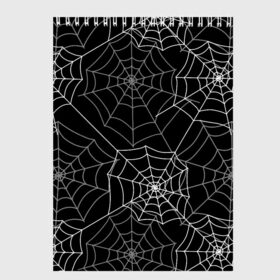 Скетчбук с принтом Паутинка , 100% бумага
 | 48 листов, плотность листов — 100 г/м2, плотность картонной обложки — 250 г/м2. Листы скреплены сверху удобной пружинной спиралью | белый | паутина | узор | хэллоуин | черный