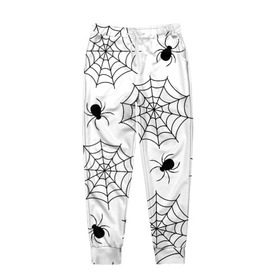 Мужские брюки 3D с принтом Паутинка , 100% полиэстер | манжеты по низу, эластичный пояс регулируется шнурком, по бокам два кармана без застежек, внутренняя часть кармана из мелкой сетки | белый | паук | паутина | узор | хэллоуин | черный