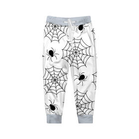 Детские брюки 3D с принтом Паутинка , 100% полиэстер | манжеты по низу, эластичный пояс регулируется шнурком, по бокам два кармана без застежек, внутренняя часть кармана из мелкой сетки | белый | паук | паутина | узор | хэллоуин | черный