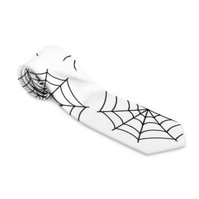 Галстук 3D с принтом Паутинка , 100% полиэстер | Длина 148 см; Плотность 150-180 г/м2 | белый | паук | паутина | узор | хэллоуин | черный