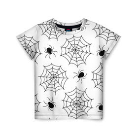 Детская футболка 3D с принтом Паутинка , 100% гипоаллергенный полиэфир | прямой крой, круглый вырез горловины, длина до линии бедер, чуть спущенное плечо, ткань немного тянется | белый | паук | паутина | узор | хэллоуин | черный