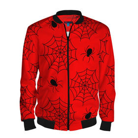Мужской бомбер 3D с принтом Happy Halloween , 100% полиэстер | застегивается на молнию, по бокам два кармана без застежек, по низу бомбера и на воротнике - эластичная резинка | Тематика изображения на принте: белый | паук | паутина | узор | хэллоуин | черный