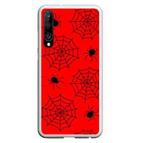 Чехол для Honor P30 с принтом Happy Halloween , Силикон | Область печати: задняя сторона чехла, без боковых панелей | белый | паук | паутина | узор | хэллоуин | черный