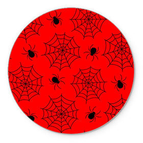 Коврик круглый с принтом Happy Halloween , резина и полиэстер | круглая форма, изображение наносится на всю лицевую часть | Тематика изображения на принте: белый | паук | паутина | узор | хэллоуин | черный