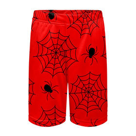 Детские спортивные шорты 3D с принтом Happy Halloween ,  100% полиэстер
 | пояс оформлен широкой мягкой резинкой, ткань тянется
 | белый | паук | паутина | узор | хэллоуин | черный