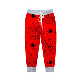 Детские брюки 3D с принтом Happy Halloween , 100% полиэстер | манжеты по низу, эластичный пояс регулируется шнурком, по бокам два кармана без застежек, внутренняя часть кармана из мелкой сетки | белый | паук | паутина | узор | хэллоуин | черный