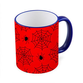 Кружка 3D с принтом Happy Halloween , керамика | ёмкость 330 мл | Тематика изображения на принте: белый | паук | паутина | узор | хэллоуин | черный