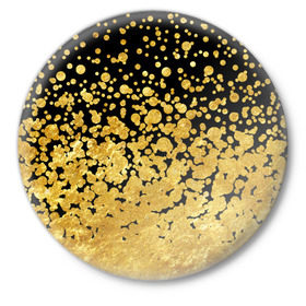 Значок с принтом Золотой ,  металл | круглая форма, металлическая застежка в виде булавки | блеск | блестки | желтый | круги | перетекание | россыпь | черный