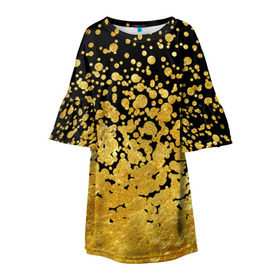 Детское платье 3D с принтом Золотой , 100% полиэстер | прямой силуэт, чуть расширенный к низу. Круглая горловина, на рукавах — воланы | блеск | блестки | желтый | круги | перетекание | россыпь | черный