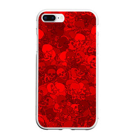 Чехол для iPhone 7Plus/8 Plus матовый с принтом Красные черепа , Силикон | Область печати: задняя сторона чехла, без боковых панелей | Тематика изображения на принте: камуфляж | кости | красный | милитари | паттерн | скелет | текстура | хеллоуин