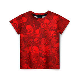 Детская футболка 3D с принтом Красные черепа , 100% гипоаллергенный полиэфир | прямой крой, круглый вырез горловины, длина до линии бедер, чуть спущенное плечо, ткань немного тянется | Тематика изображения на принте: камуфляж | кости | красный | милитари | паттерн | скелет | текстура | хеллоуин