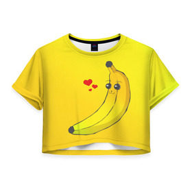Женская футболка 3D укороченная с принтом Just Banana (Yellow) , 100% полиэстер | круглая горловина, длина футболки до линии талии, рукава с отворотами | banana | банан | желтый | оранжевый | фрукты