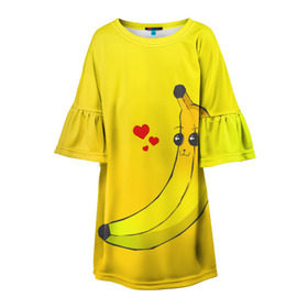 Детское платье 3D с принтом Just Banana (Yellow) , 100% полиэстер | прямой силуэт, чуть расширенный к низу. Круглая горловина, на рукавах — воланы | banana | банан | желтый | оранжевый | фрукты