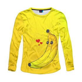 Женский лонгслив 3D с принтом Just Banana (Yellow) , 100% полиэстер | длинные рукава, круглый вырез горловины, полуприлегающий силуэт | banana | банан | желтый | оранжевый | фрукты