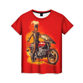 Женская футболка 3D с принтом Всадник , 100% полиэфир ( синтетическое хлопкоподобное полотно) | прямой крой, круглый вырез горловины, длина до линии бедер | bike | harley | honda | kawasaki | moto | suzuki | yamaha | байкер | всадник | мотоцикл | рыцарь