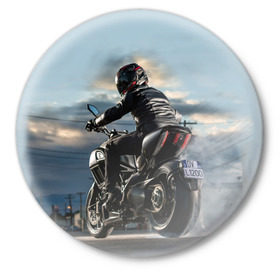 Значок с принтом Ducati ,  металл | круглая форма, металлическая застежка в виде булавки | Тематика изображения на принте: bike | ducati | harley | honda | moto | suzuki | yamaha | байк | мотоцикл | спорт