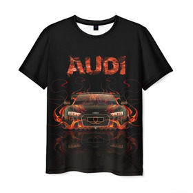 Мужская футболка 3D с принтом AUDI в огоне , 100% полиэфир | прямой крой, круглый вырез горловины, длина до линии бедер | авто | ауди | машина | огонь | пламя