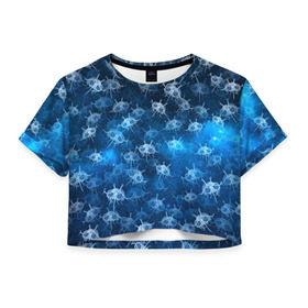 Женская футболка 3D укороченная с принтом Летающие макаронные монстры , 100% полиэстер | круглая горловина, длина футболки до линии талии, рукава с отворотами | галактикаб паттерн | звезды | космос | лапша | лмм | мем | пастафарианство | спагетти | тефтели | фрикадельки
