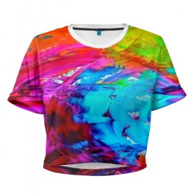 Женская футболка 3D укороченная с принтом Tie-dye , 100% полиэстер | круглая горловина, длина футболки до линии талии, рукава с отворотами | abstraction | color | spray | tie dye | абстракция | акварель | живопись | искусство | краски | текстуры | цветные краски | яркие цвета