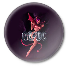 Значок с принтом AC/DC ,  металл | круглая форма, металлическая застежка в виде булавки | ac dc | angus | hard | heavy | metal | rock. music | девушка | демон | дьявол | черт | чертик