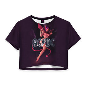 Женская футболка 3D укороченная с принтом AC/DC , 100% полиэстер | круглая горловина, длина футболки до линии талии, рукава с отворотами | ac dc | angus | hard | heavy | metal | rock. music | девушка | демон | дьявол | черт | чертик