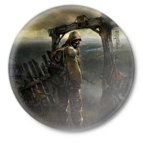 Значок с принтом Stalker ,  металл | круглая форма, металлическая застежка в виде булавки | stalker | сталкер