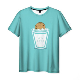 Мужская футболка 3D с принтом Молоко и печенюшка , 100% полиэфир | прямой крой, круглый вырез горловины, длина до линии бедер | еда | завтрак | здоровье | молоко | печенье | шоколад