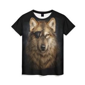 Женская футболка 3D с принтом Морской волк , 100% полиэфир ( синтетическое хлопкоподобное полотно) | прямой крой, круглый вырез горловины, длина до линии бедер | волк | глаз | животное | зверь | корабль | моряк | пират | собака | флот | хищник