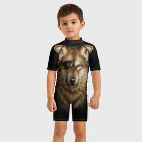 Детский купальный костюм 3D с принтом Морской волк , Полиэстер 85%, Спандекс 15% | застежка на молнии на спине | волк | глаз | животное | зверь | корабль | моряк | пират | собака | флот | хищник