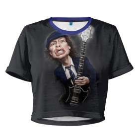 Женская футболка 3D укороченная с принтом AC/DC , 100% полиэстер | круглая горловина, длина футболки до линии талии, рукава с отворотами | acdc | heavy | metal | music | rock | музыка | рок