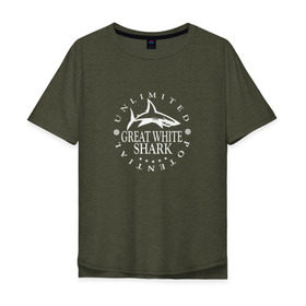 Мужская футболка хлопок Oversize с принтом White Shark Black , 100% хлопок | свободный крой, круглый ворот, “спинка” длиннее передней части | Тематика изображения на принте: акула | настроение | новая | пацанская | позитив | прикольные картинки