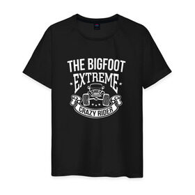 Мужская футболка хлопок с принтом Bigfoot Crazy Black , 100% хлопок | прямой крой, круглый вырез горловины, длина до линии бедер, слегка спущенное плечо. | bigfoot | автомобили | надпись | спорт