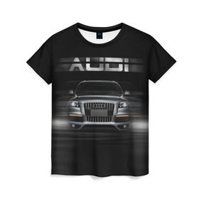 Женская футболка 3D с принтом Audi Q7 скорость , 100% полиэфир ( синтетическое хлопкоподобное полотно) | прямой крой, круглый вырез горловины, длина до линии бедер | audi | авто | автомобиль | ауди | кольца | красивая | кроссовер | крутая | марка | машина | надпись | немецкая иномарка | прикольная | тачка | черная | эмблема