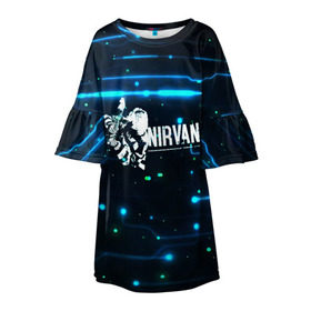 Детское платье 3D с принтом Схема Nirvana (Курт Кобейн) , 100% полиэстер | прямой силуэт, чуть расширенный к низу. Круглая горловина, на рукавах — воланы | kurt cobain | микросхема | нирвана | плата