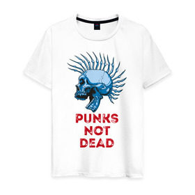 Мужская футболка хлопок с принтом Punks not dead , 100% хлопок | прямой крой, круглый вырез горловины, длина до линии бедер, слегка спущенное плечо. | music | punk | rock | skull | музыка | панк | рок | череп | черепа