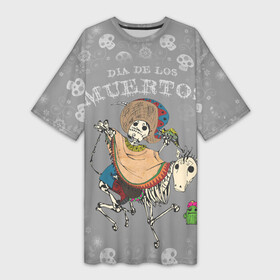 Платье-футболка 3D с принтом Dia ,  |  | dia de los muertos | helloween | skull | witch | день всех святых | мексика | октябрь | праздник | хеллоуин | череп