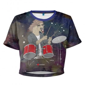 Женская футболка 3D укороченная с принтом Конь барабанщик , 100% полиэстер | круглая горловина, длина футболки до линии талии, рукава с отворотами | drum | drummer | horse | music | planet | space | барабан | барабанщик | концерт | конь | космос | музыка | музыкант | планета | ударные