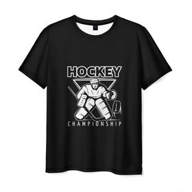 Мужская футболка 3D с принтом Hockey Championship , 100% полиэфир | прямой крой, круглый вырез горловины, длина до линии бедер | bandy | hockey | клюшка | коньки | лед | спорт | хоккей