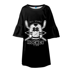 Детское платье 3D с принтом Hockey Team , 100% полиэстер | прямой силуэт, чуть расширенный к низу. Круглая горловина, на рукавах — воланы | Тематика изображения на принте: bandy | hockey | клюшка | коньки | лед | спорт | хоккей