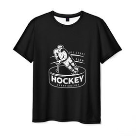 Мужская футболка 3D с принтом Championship Hockey! , 100% полиэфир | прямой крой, круглый вырез горловины, длина до линии бедер | bandy | hockey | клюшка | коньки | лед | спорт | хоккей