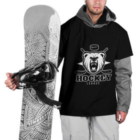 Накидка на куртку 3D с принтом Bear hockey , 100% полиэстер |  | bandy | hockey | клюшка | коньки | лед | спорт | хоккей