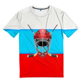 Мужская футболка 3D с принтом Русский Хоккей! , 100% полиэфир | прямой крой, круглый вырез горловины, длина до линии бедер | Тематика изображения на принте: 