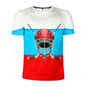 Мужская футболка 3D спортивная с принтом Русский Хоккей! , 100% полиэстер с улучшенными характеристиками | приталенный силуэт, круглая горловина, широкие плечи, сужается к линии бедра | Тематика изображения на принте: 