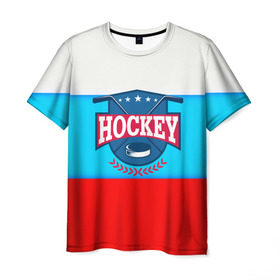 Мужская футболка 3D с принтом Hockey Russia , 100% полиэфир | прямой крой, круглый вырез горловины, длина до линии бедер | Тематика изображения на принте: bandy | hockey | клюшка | коньки | лед | россия | русский хоккей | спорт | хоккей